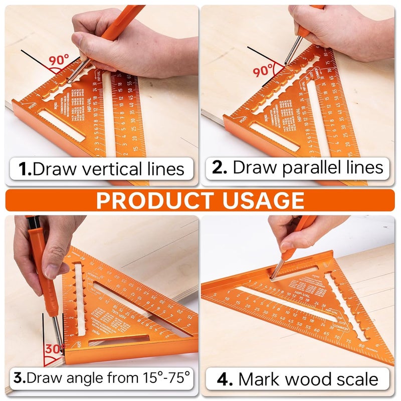 Matework Carpenter Square 7 Inch, Rafter Square for Angle Drawing, Measuring Square Tool, Framing Square Layout Aluminum Tool for Woodworking and Carpentry - Image 4